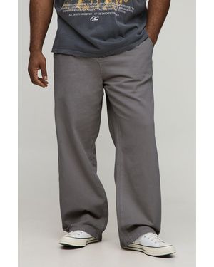 BoohooMAN Plus Relaxed Fit Half & Waistband Washed Twill Trouser - Grey