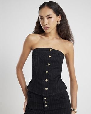 River Island Bandeau Top Denim Pinstripe Cotton - Black