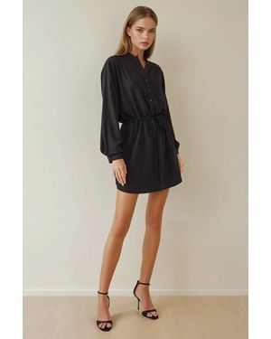 Hiccup Relax Fit Viscose Mini Shirt Dress - Black