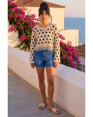 D.u.s.k Crochet Tassel Hem Crop Top - Blue