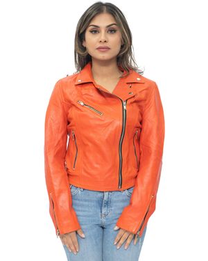 Infinity Leather Classic Biker Brando Jacket-Baku - Orange