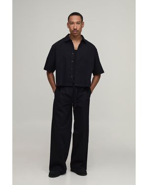 BoohooMAN Cropped Boxy Oversized Shirt & Baggy Trouser Set - Blue