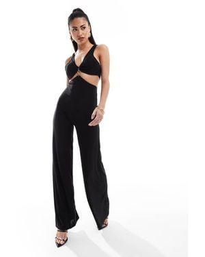 ASOS Trim Detail Halter Cross Back Jumpsuit - White