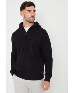 Threadbare 'Kirkstone' Zip-Up Knitted Hoodie With Microfleece Lining - Blue