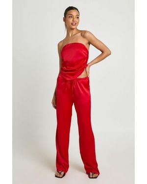 Boohoo Scarf Top And Wide Leg Trouser Co Ord - Red