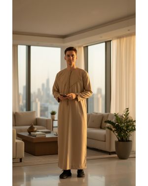 Thobez Ramadan Moroccan Jubba Robe Djellaba Eid Kaftan Thobe Lfs -Tt-007 - Natural