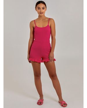 Pink Vanilla Ribbed Playsuit With Tie - Red