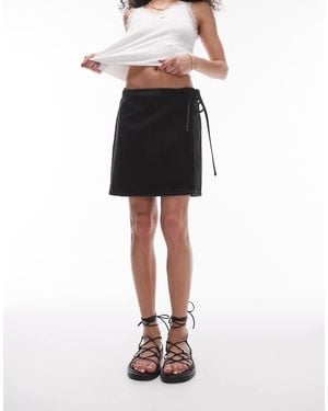 TOPSHOP Denim Wrap Skirt - Black