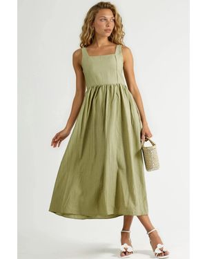 Busem Solid Midi Dress With Square Collar - Green