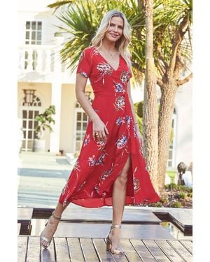 Sosandar Floral Print Split Front Maxi Dress - Red