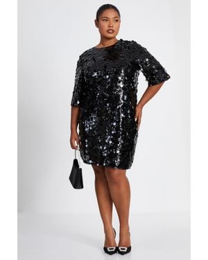 Quiz Curve Sequin Boxy Tunic Dress Material_Polyester - Black