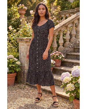 Roman Spotty Heart Button Midi Dress - Black