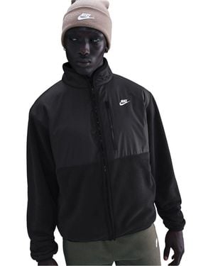 Nike Solid Patterned Full Zipper Sweat Jacket With Zipped Pocket - Black