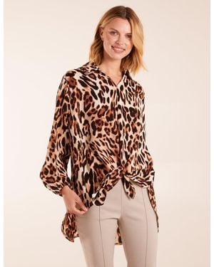 Blue Vanilla Leopard Print Longline Blouse - Brown