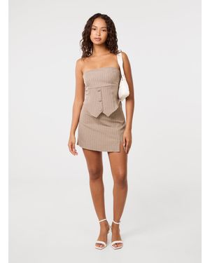 Pink Vanilla Pinstripe Skort Slit Front Skirt - White