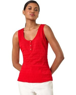 Roman Buttoned Stretch Vest Top - Red
