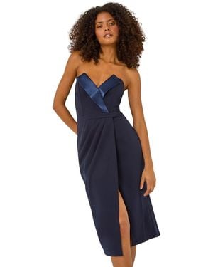 D.u.s.k Bandeau Collar Stretch Midi Dress - Blue