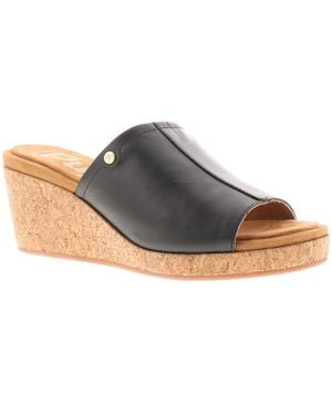 Hush Puppies Wedge Sandals Willow Slide Leather Slip On - Black