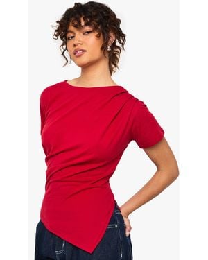Boohoo Asymmetric Hem Cinched Waist T-Shirt - Red