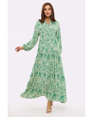 Hiccup Abstract Print Tiered Shirt Maxi Dress - Green