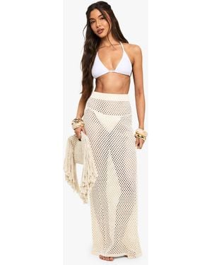 Boohoo Crochet Maxi Beach Skirt - White