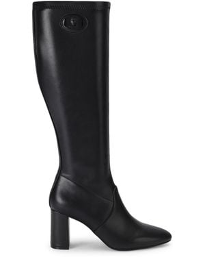 Kurt Geiger Leather Langley Plaque Knee High Boots - Black