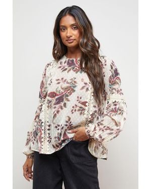 Oasis Printed Lace Detail Dobby Chiffon Blouse - Natural