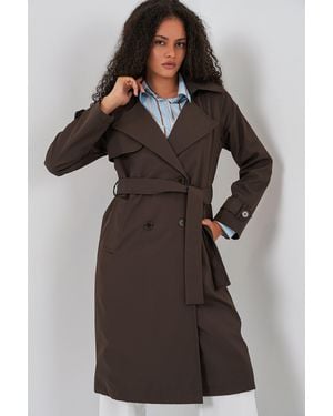Bigdart Double Breasted Long Trench Coat - Brown