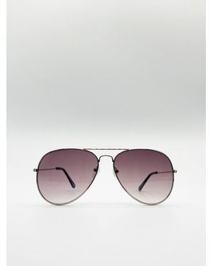 SVNX Classic Aviator Metal Frame Sunglasses - Purple