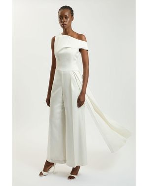 Karen Millen Petite Tailored Satin Drape Asymmetric Jumpsuit - White