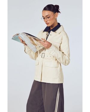 Boohoo Faux Leather Belted Utility Pocket Shacket - Natural