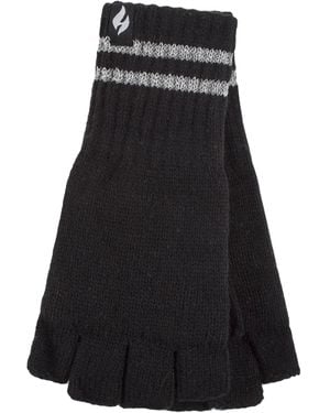Heat Holders Knitted Fingerless Reflective Gloves For Winter - Black