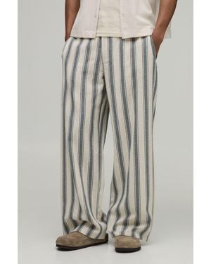 BoohooMAN Wide Leg Stripe Linen Look Trouser - Multicolour