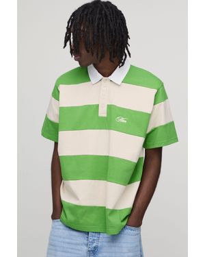 BoohooMAN Regular Fit Short Sleeve Embroidered Stripe Rugby Polo - Green