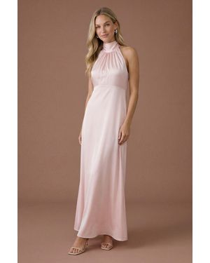 Oasis Blush Satin Halter Neck Maxi Bridesmaid Dress - Brown