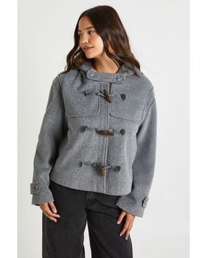 Boohoo Hooded Toggle Wool Look Jacket - Grey