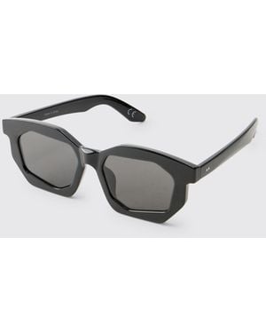 BoohooMAN Chunky Plastic Geometric Tinted Sunglasses - White