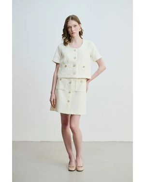 GUSTO Short Sleeve Textured Jacket - White