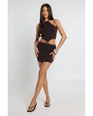 Boohoo Halter Knit Waist Detail Mini Dress - Brown