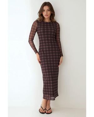 Hiccup Plaid Bodycon Midi Dress - Multicolour
