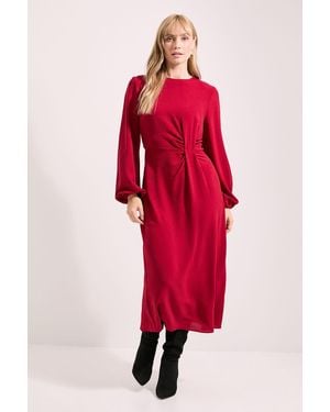 PRINCIPLES Berry Tuck Front Detail Midi Dress - Red