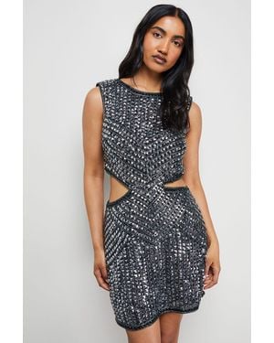 Warehouse Stud Embellished Sequin Cut Out Mini Dress - Blue