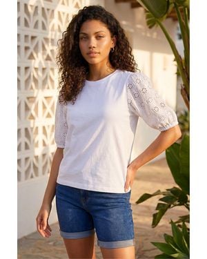 Roman Petite Embroidered Puff Sleeve Top - White