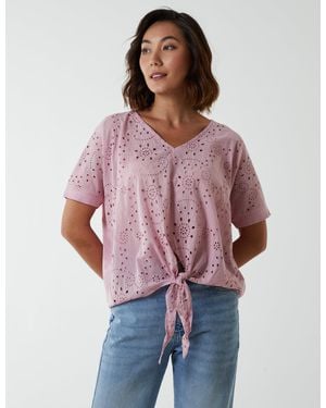 Blue Vanilla Broderie Batwing Knot Front Top - Red