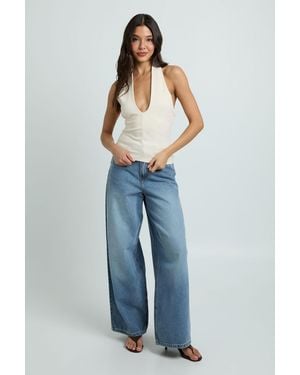 Boohoo Premium Stretch Contour Cross Over Neck Keyhole Top - Blue