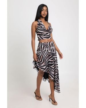 Boohoo Zebra Hankey Hem Asymmetric Midi Skirt - Multicolour