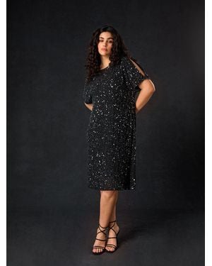 Live Unlimited Embellished Cold Shoulder Dress Sequin - Black