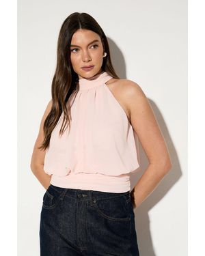 MissPap Premium Chiffon Scarf Neck Top - Natural