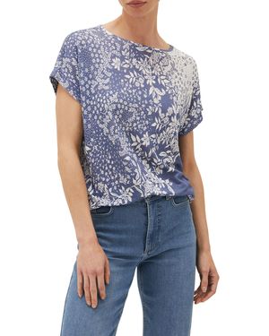 Phase Eight Nina Print Linen Top - Blue