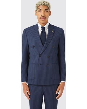 Twisted Tailor Milltown Slim Fit Double Breasted Jacket Tt X Am - Blue